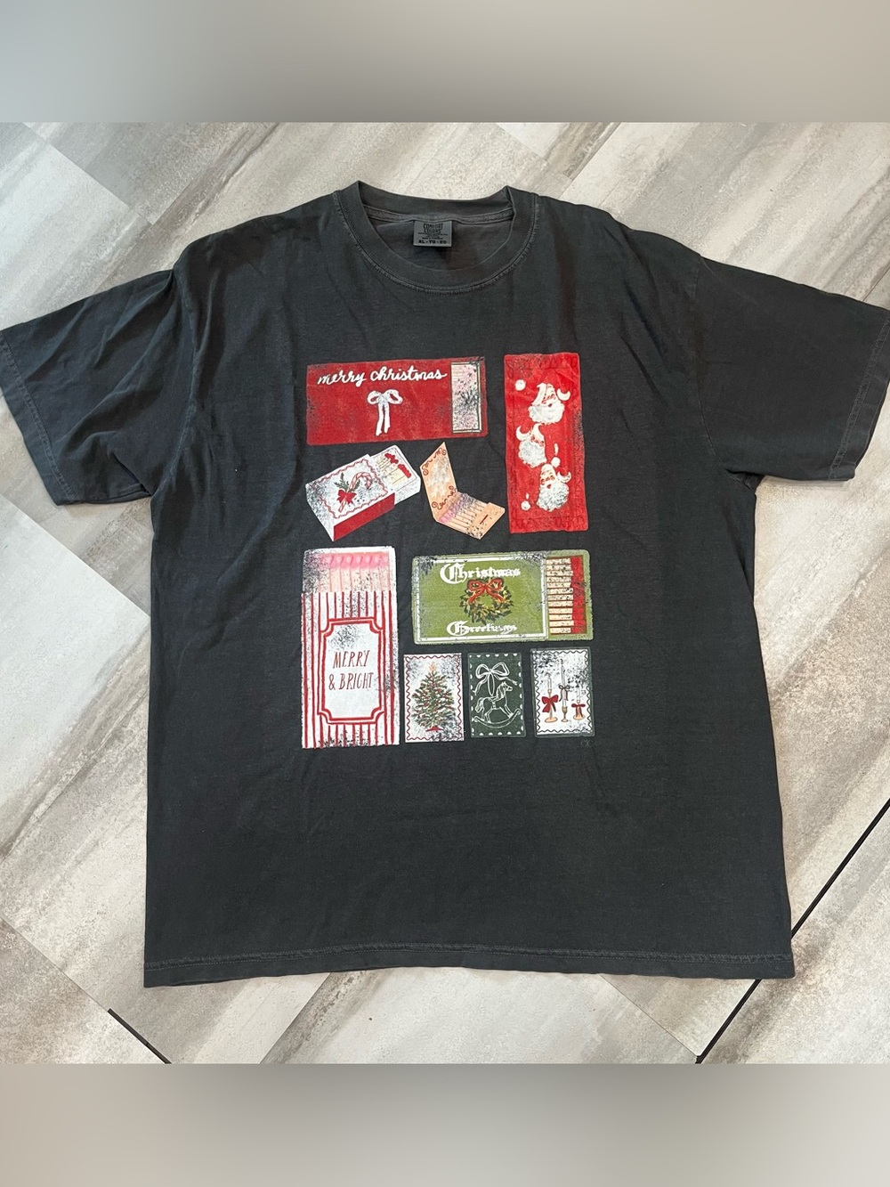 Christmas Matchbox Print Holiday Wall Art Tee - Red, Green, Size XL